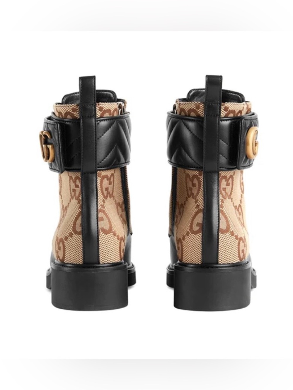 Gucci GG Canvas & Black Leather Ankle Boots with Gold GG Logo.GUCCI Luxury Boots - Picture 14 of 15